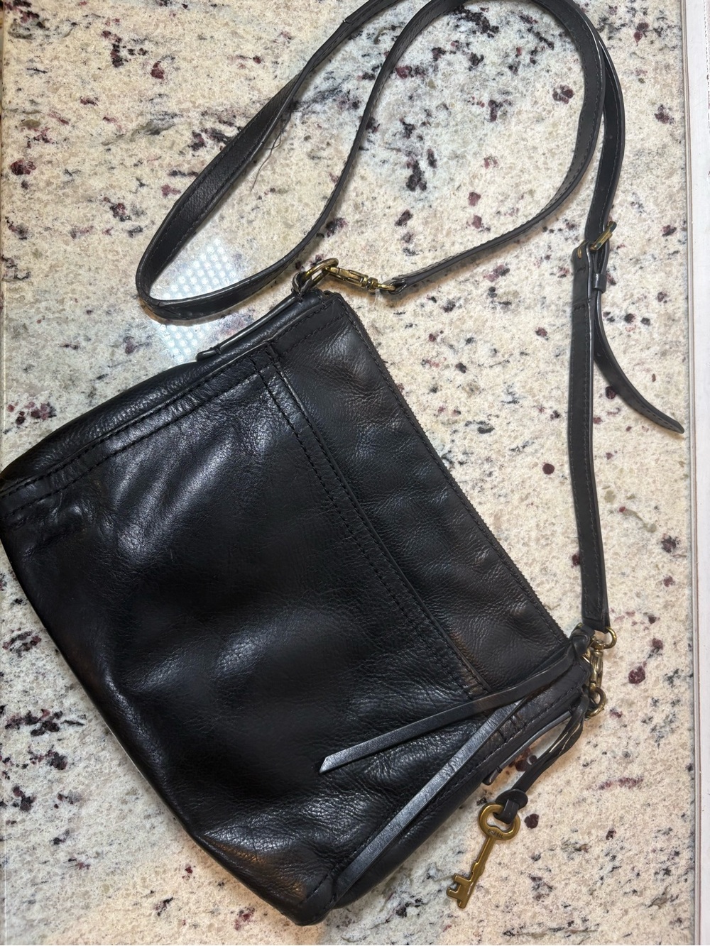 Fossil Black Leather Crossbody Bag with Key Charm - Picture 4 of 10